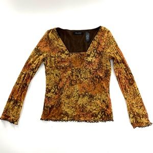 EARTHY LONG SLEEVE MESH TOP WITH LETTUCE HEM 🌻